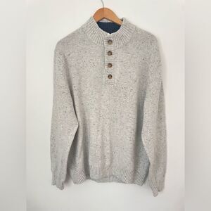 IZOD Lacoste Fisherman Button Quarter Pullover Gray Knit Sweater Size XXL